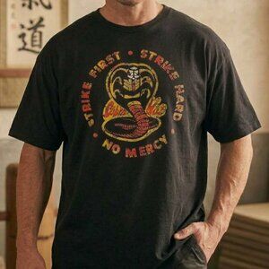 COBRA KAI Strike First Slogan Black T-Shirt Size XL NWT